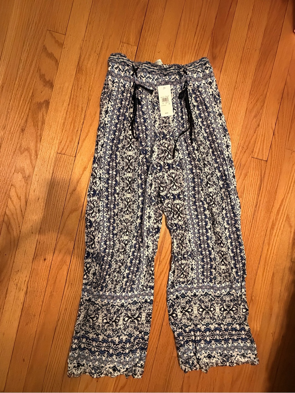 Guess Blue and White Printed Wide-Leg Pants